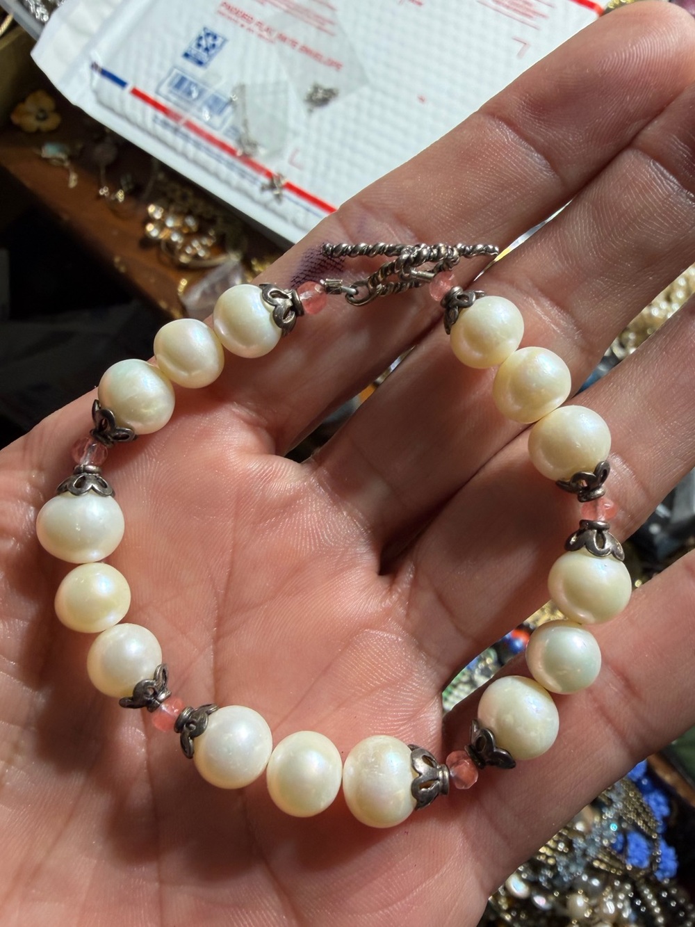 Vintage Silpada Sterling Silver Pearl Bead Bracelet 7”